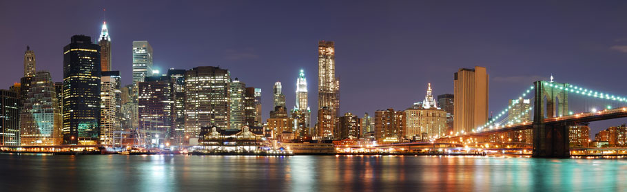 Night cityscape of New York City, to which Trailways offers bus tickets and bus service from New York colleges
