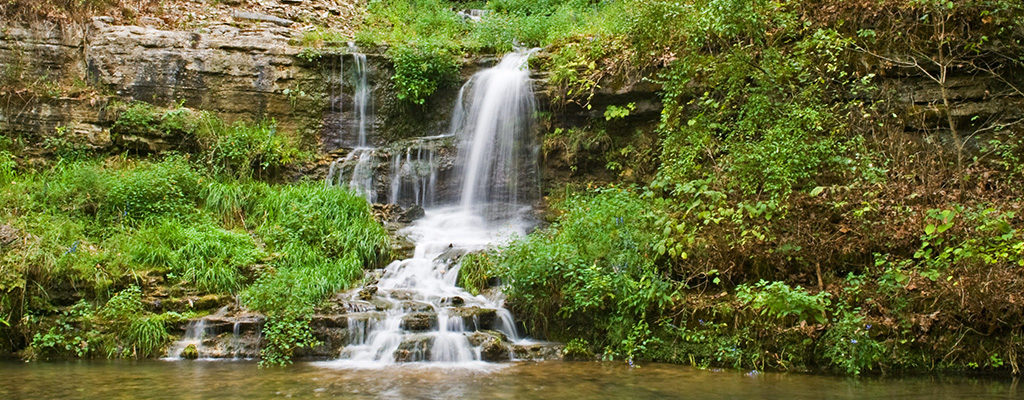 Waterfall in Branson, MO, a destination served by Trailways bus service